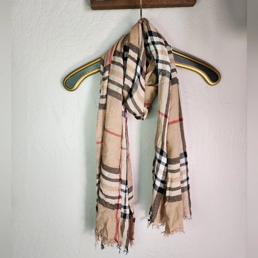 No Brand Preppy Plaid Fringe‎ Scarf